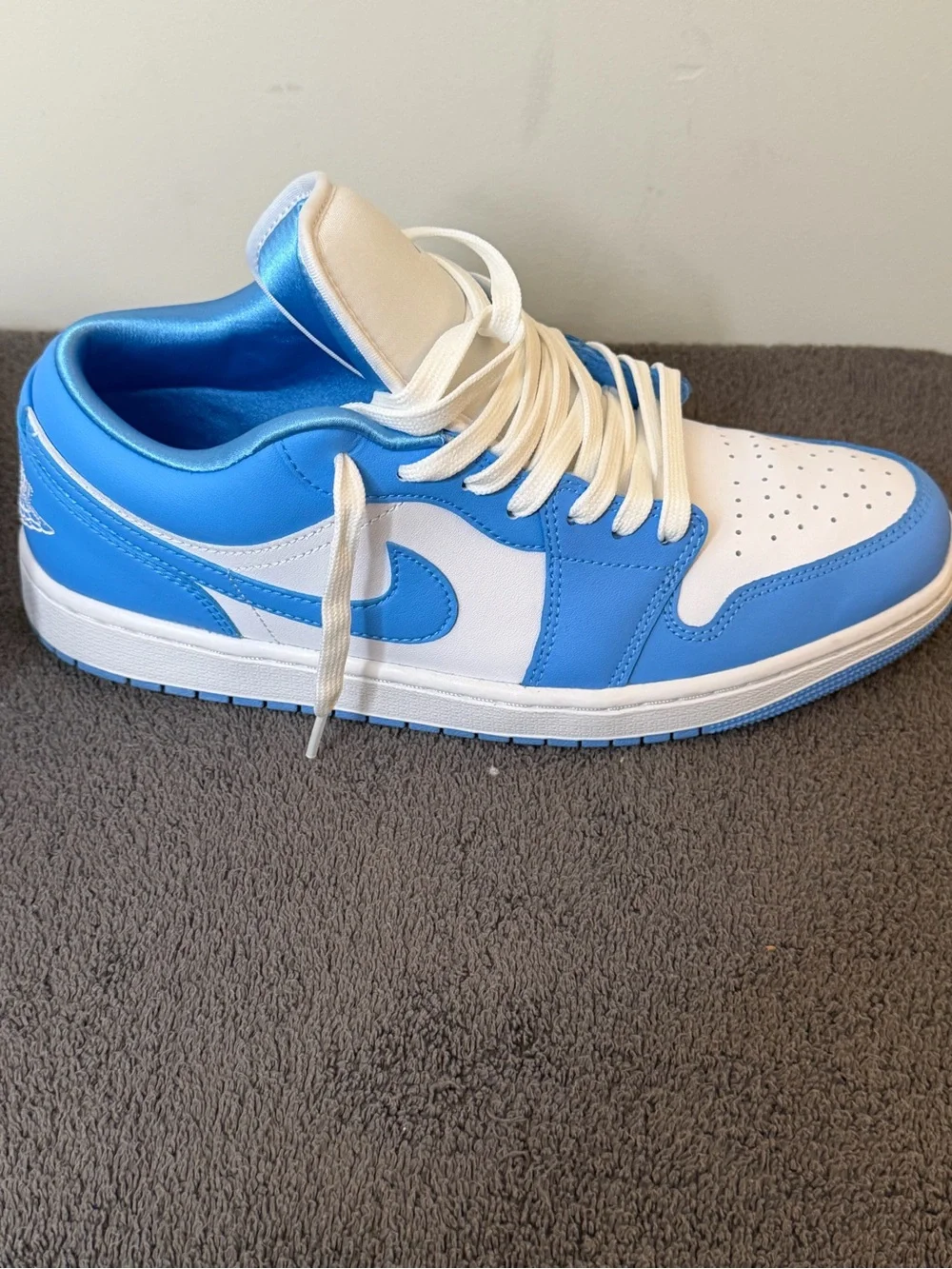 Nike Air Jordan 1 Low in men’s size 10 1/2. In the University Blue/ White